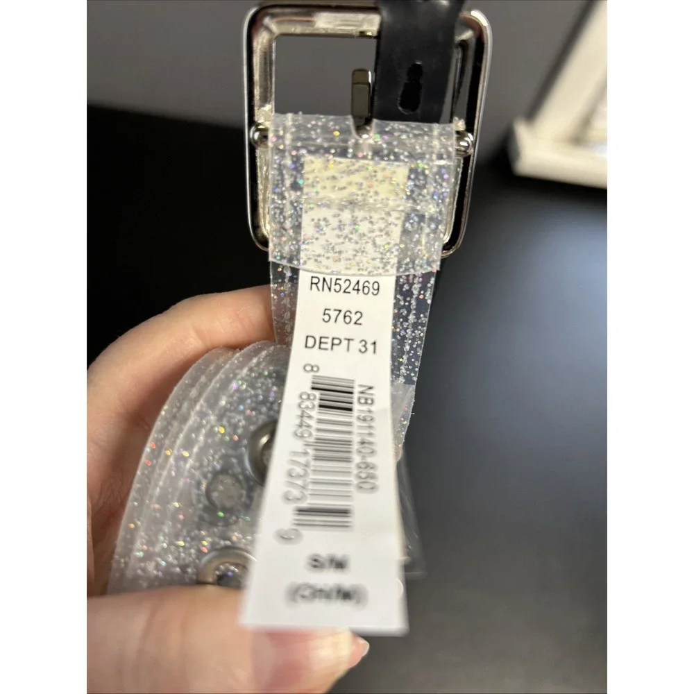 NOBO NWT Women's S/M‎ Clear Belt With Multi Color Glitter Rave Clubbing Goth